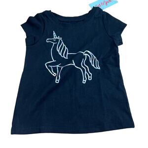 Cat & Jack Toddler Girls Unicorn Short Sleeve Black T-Shirt - Size 2T - NWT